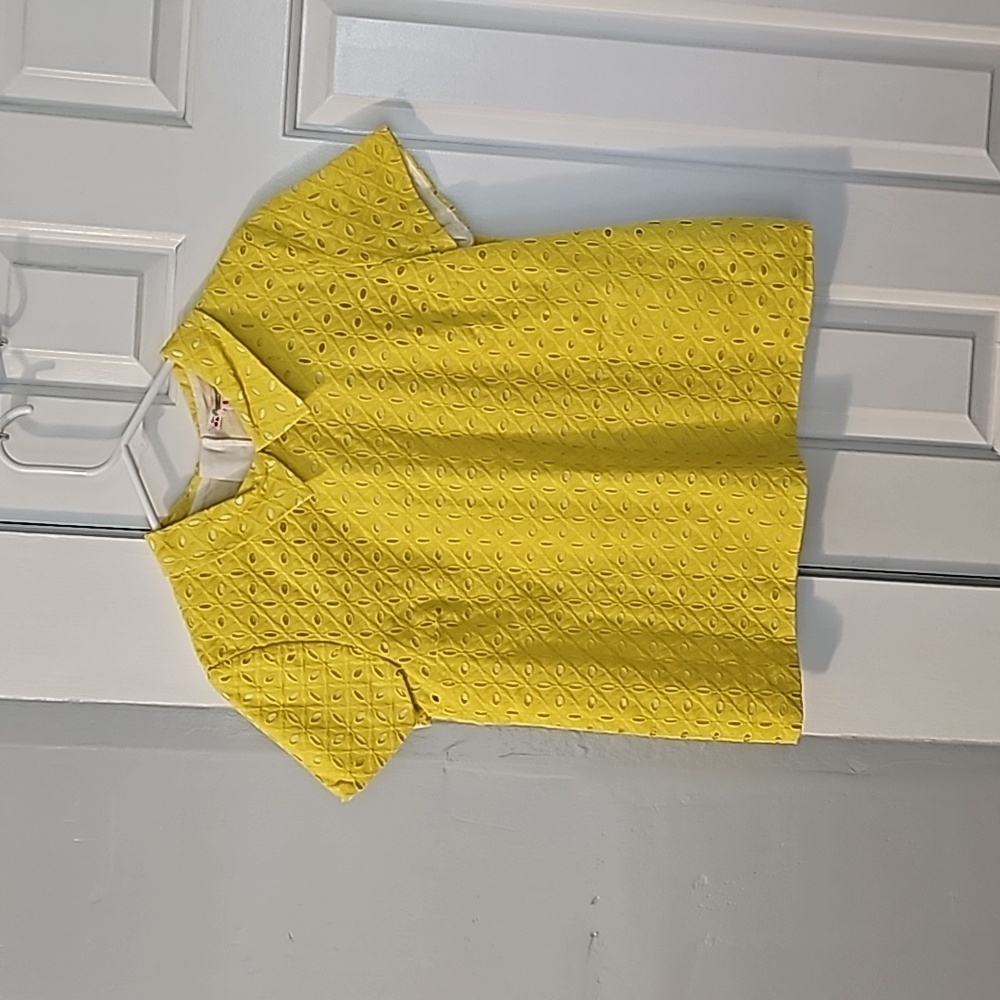 Bonpoint Coquet Cap-Sleeve Cotton Eyelet Blouse Yellow Womens Size Small